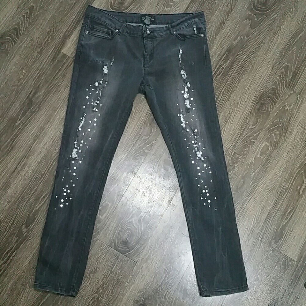 👖Trendy sparkling dark Gray Jeans with Bling👖